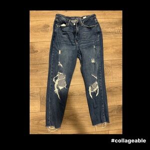 Distressed Ankle Jeans - Dark Blue